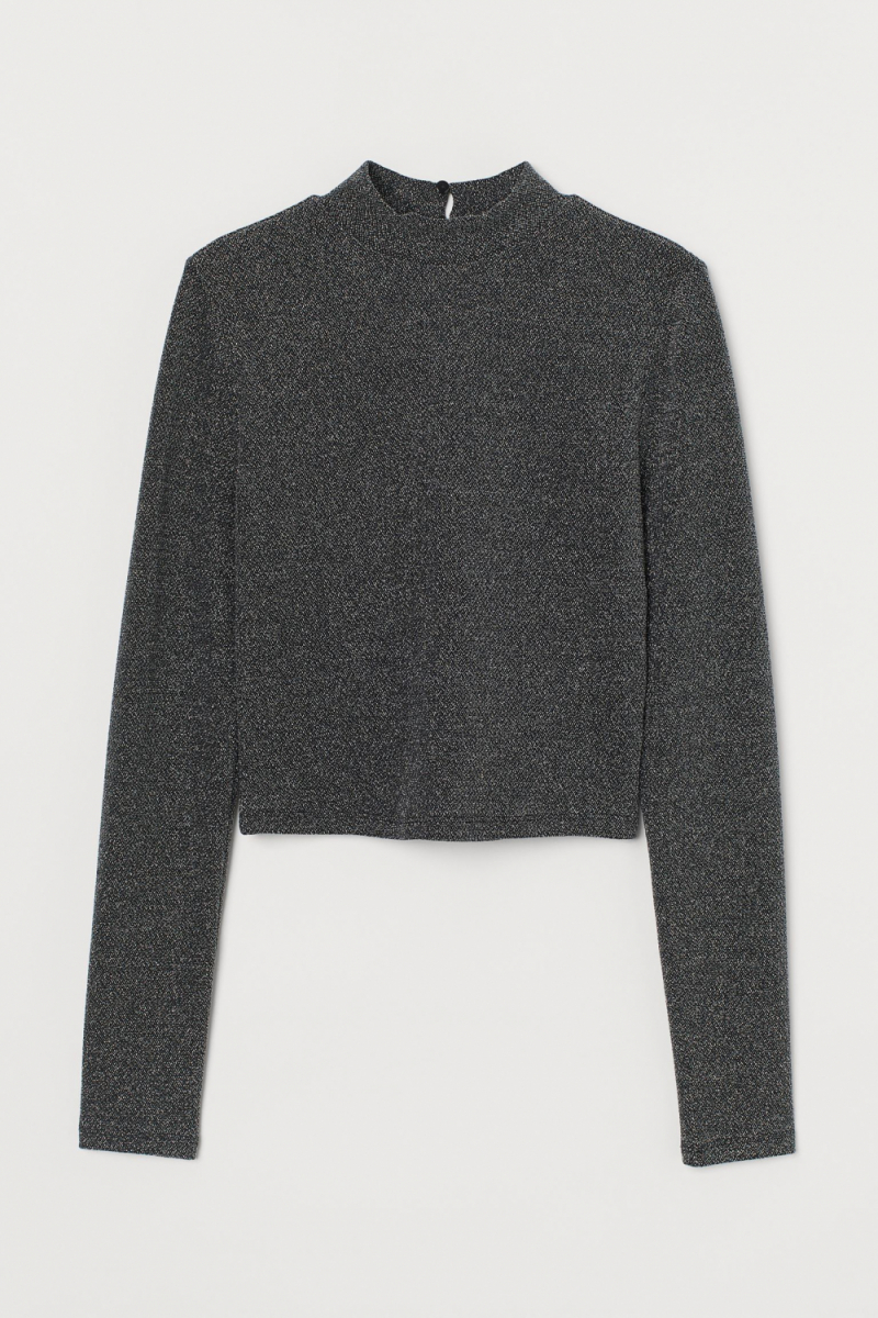 Топ з блискучого трикотажу для жінки H&amp;M 0931444-002 34 / XS чорний  82710