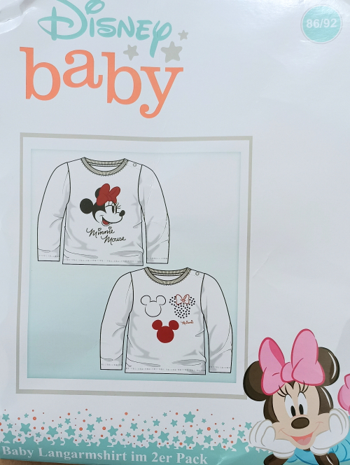 Футболка-лонгслів набір 2 шт. бавовняні для дівчинки Disney 123029 086-92 см (12-24 months) білий  89496