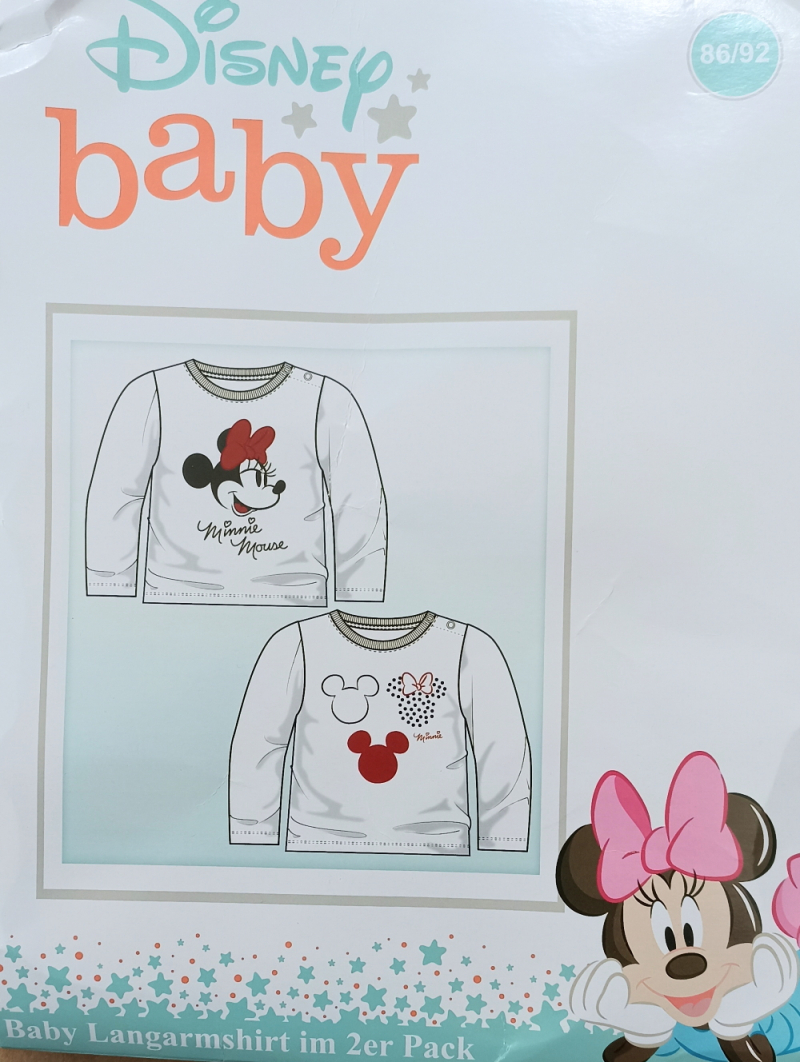 Футболка-лонгслів набір 2 шт. бавовняні для дівчинки Disney 123029 086-92 см (12-24 months) білий  89496