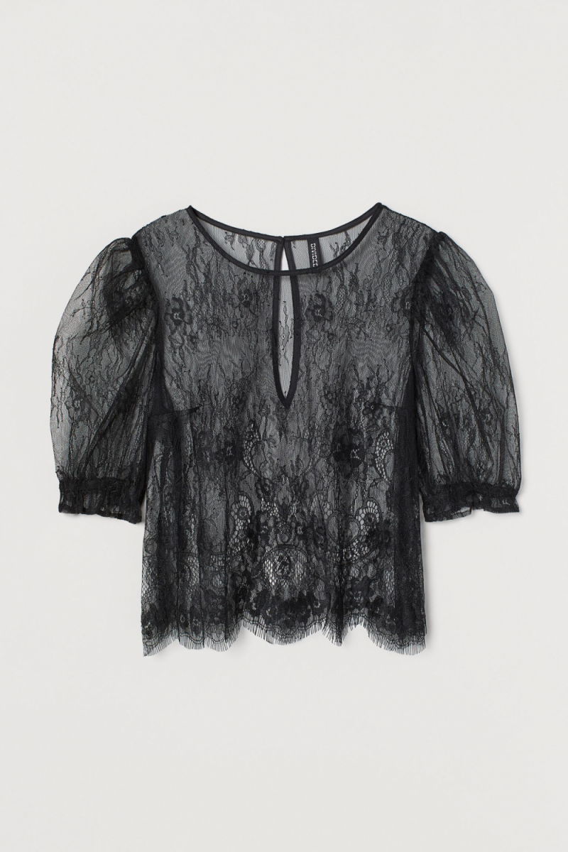 Блузка з мережива для жінки H&amp;M 0928189-001 36 / S (EU) чорний  82723