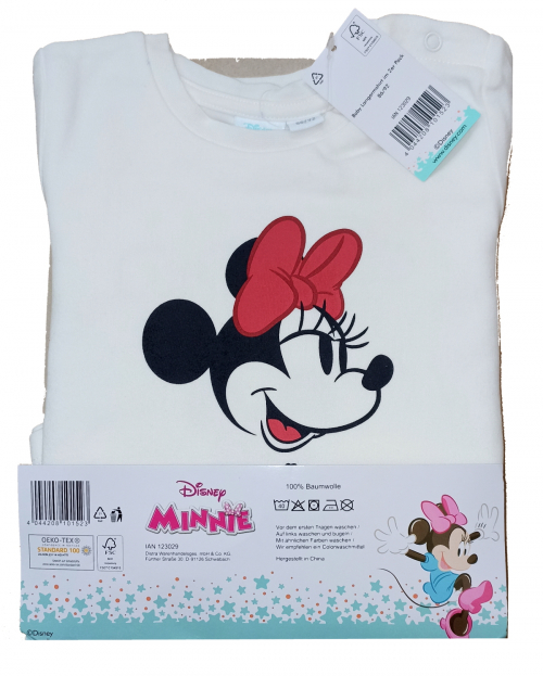 Футболка-лонгслів набір 2 шт. бавовняні для дівчинки Disney 123029 086-92 см (12-24 months) білий  89496