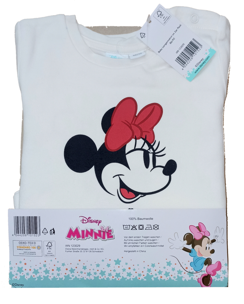 Футболка-лонгслів набір 2 шт. бавовняні для дівчинки Disney 123029 086-92 см (12-24 months) білий  89496