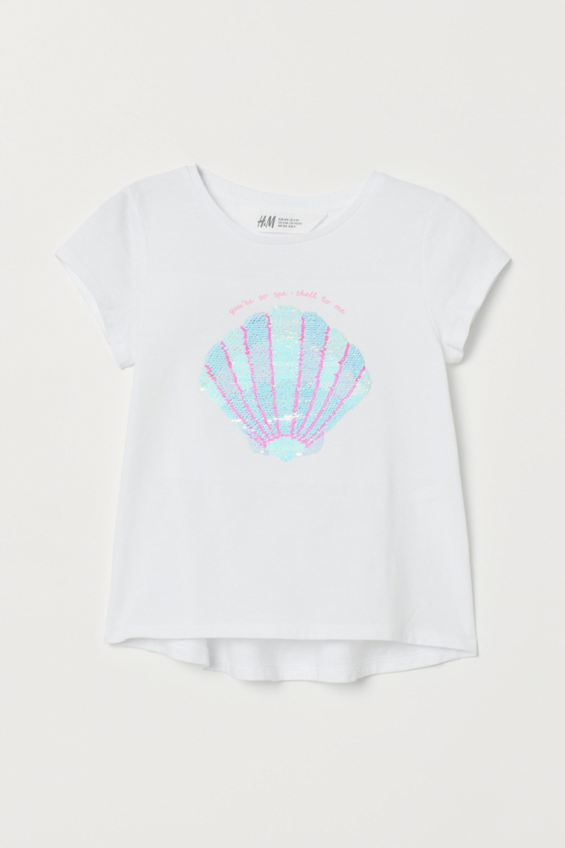 Футболка з паєтками що перевертаються для дівчинки H&amp;M 0796556-004 122-128 см (6-8 years) білий  83374