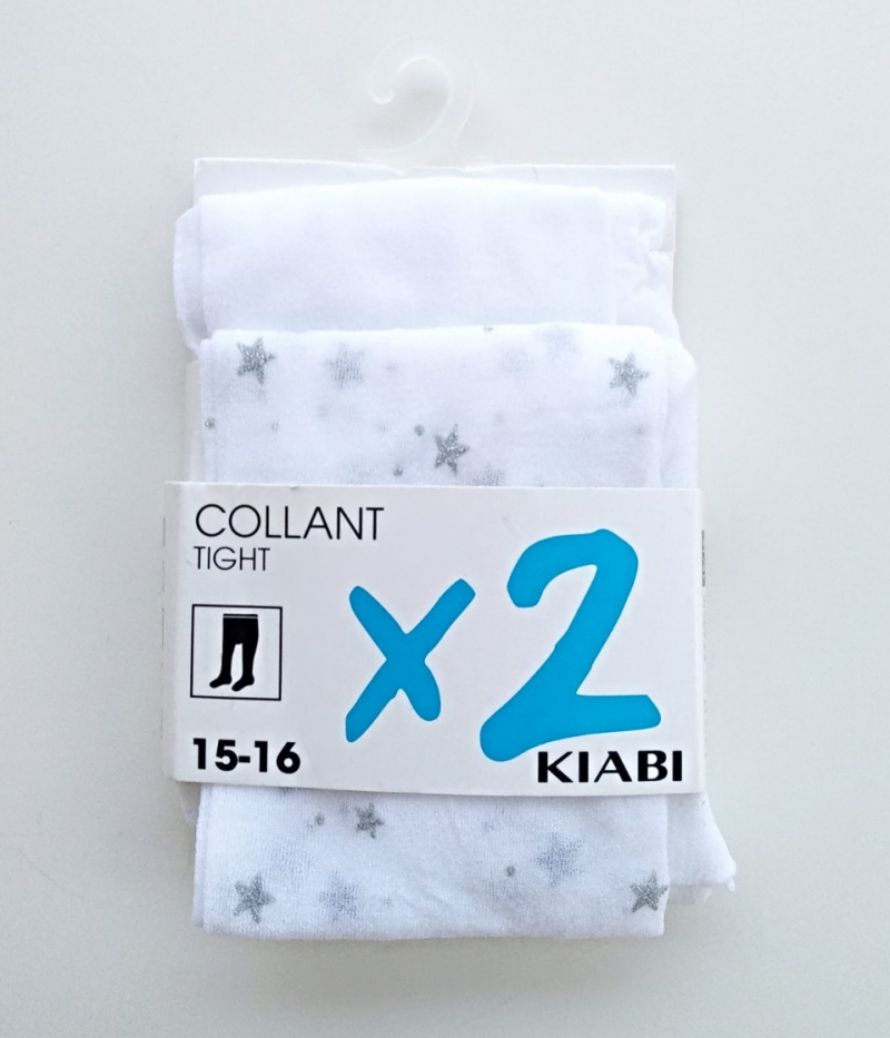 Колготки 2 штуки  для дівчинки Kiabi VZ007 062-68 см (2-6 months) білий 67965