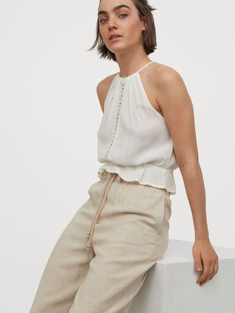 Топ 46,L   із жатої тканини для жінки H&amp;M 0723173-001 молочний 82815
