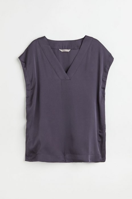 Блузка атласна з боковими розрізами для жінки H&M 1066710-002 40 / L графітовий 82468 Блузка атласна з боковими розрізами для жінки H&M 1066710-002 40 / L графітовий 82468