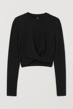 Топ S   з блискучого трикотажу для жінки H&amp;M 0930478-002 чорний 82857