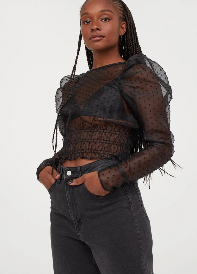 Блузка з рукавами-ліхтариками для жінки H&amp;M 0888455-003 44 / XL (EU) чорний  78363