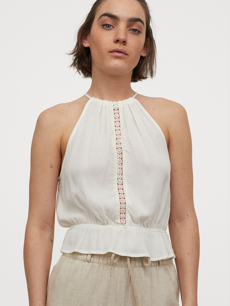 Топ 46,L   із жатої тканини для жінки H&amp;M 0723173-001 молочний 82815