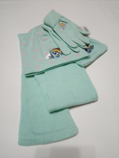 Шапка + шарф + перчатки  для дівчинки My Little Pony 324276 обхват 51-53 (110-128 см) бірюза 65760